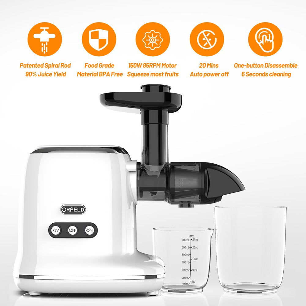 ORFELD Masticating Juicer for Vegetable and Fruit 150W Cold Press Juicer Machines, White