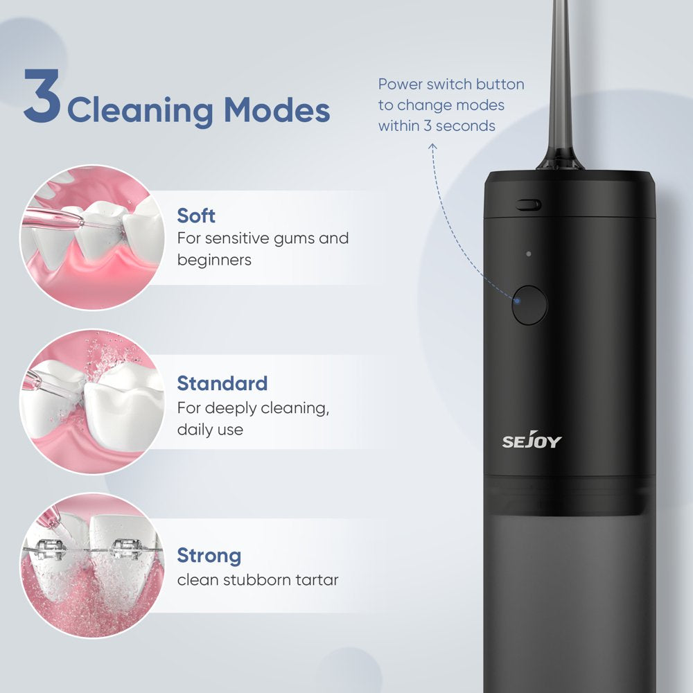 Sejoy Cordless Water Flosser, Portable Oral Irrigator Rechargeable Teeth Cleaner, Black