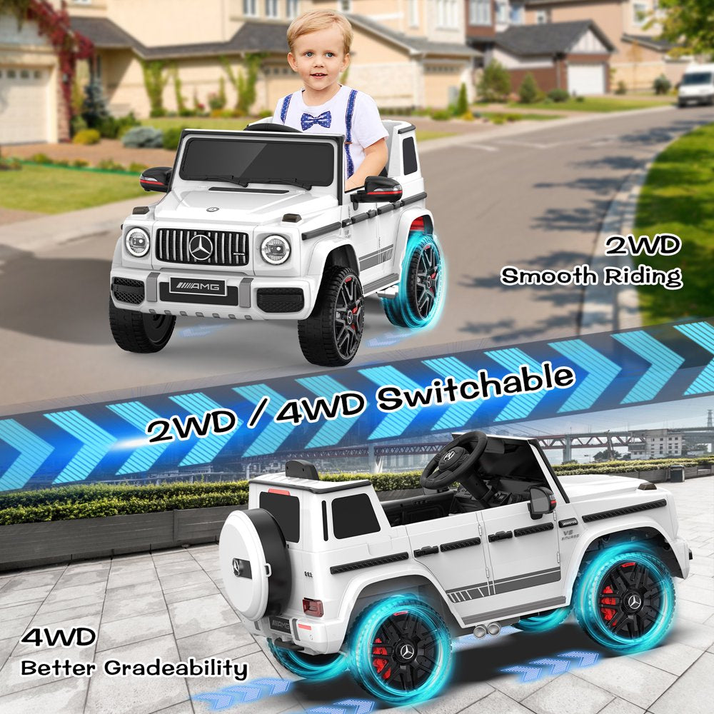 TOKTOO 24V 4WD Licensed Mercedes-Benz G63, Battery Powered Ride on Car W/ Remote, LED Light, Music Player-White