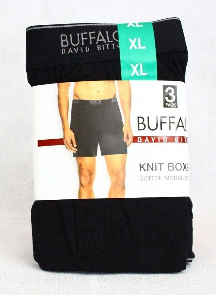 Buffalo David Bitton Men'S Knit Boxers Black or Blue 3-Pack New Free Shipping