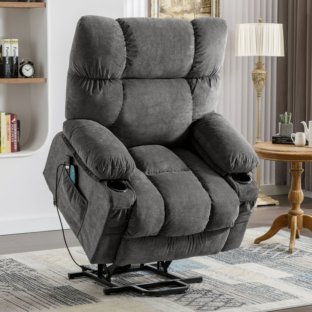 JONPONY Power Lift Recliner Chair Recliners for Elderly with Heat and Massage Recliner Chair for Living Room with Infinite Position and Side Pocket,Usb Charge Port,Grey