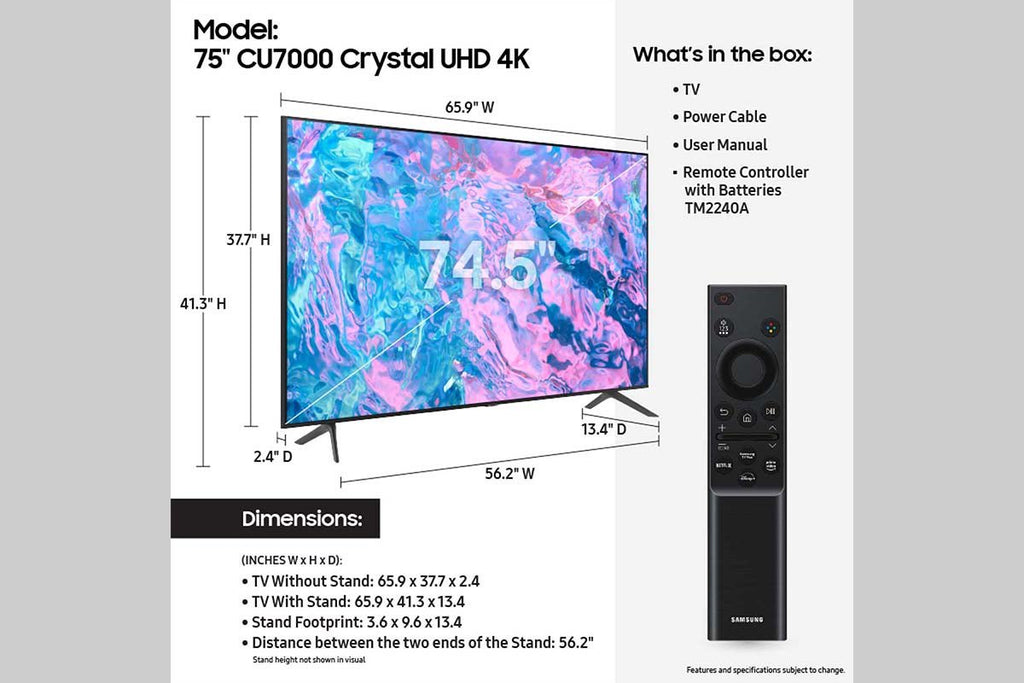 SAMSUNG 75" Class CU7000 Crystal UHD 4K Smart TV UN75CU7000FXZA