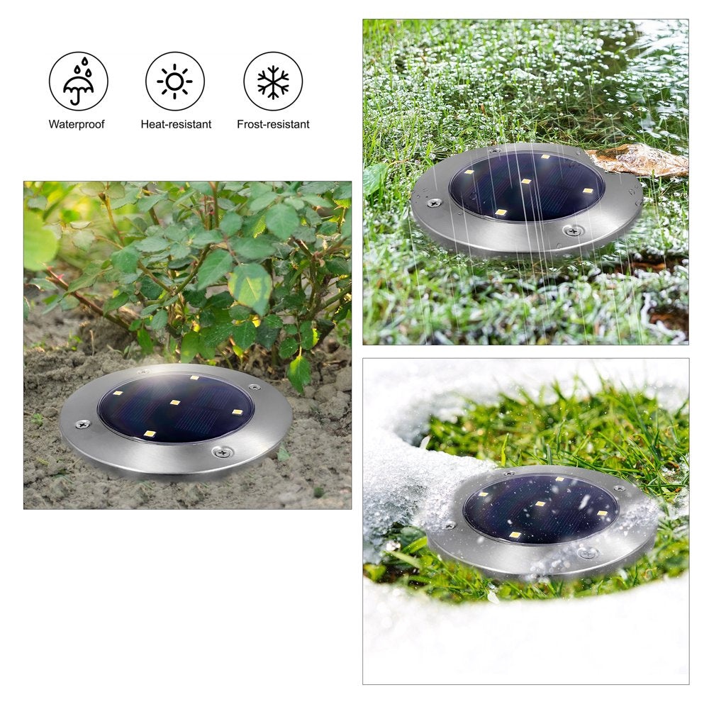 Mainstays Solar Powered Stainless Steel LED Landscape Walkway Disc Lights, 12 Lumens (4 Count)