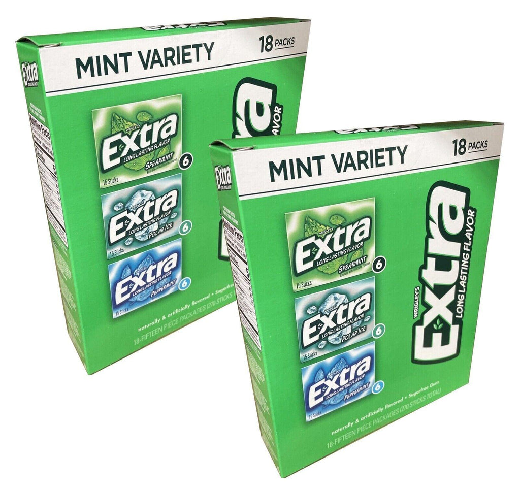 2 Packs Wrigley’S Extra Long Lasting Flavor Sugar Free Gum 18 Packs