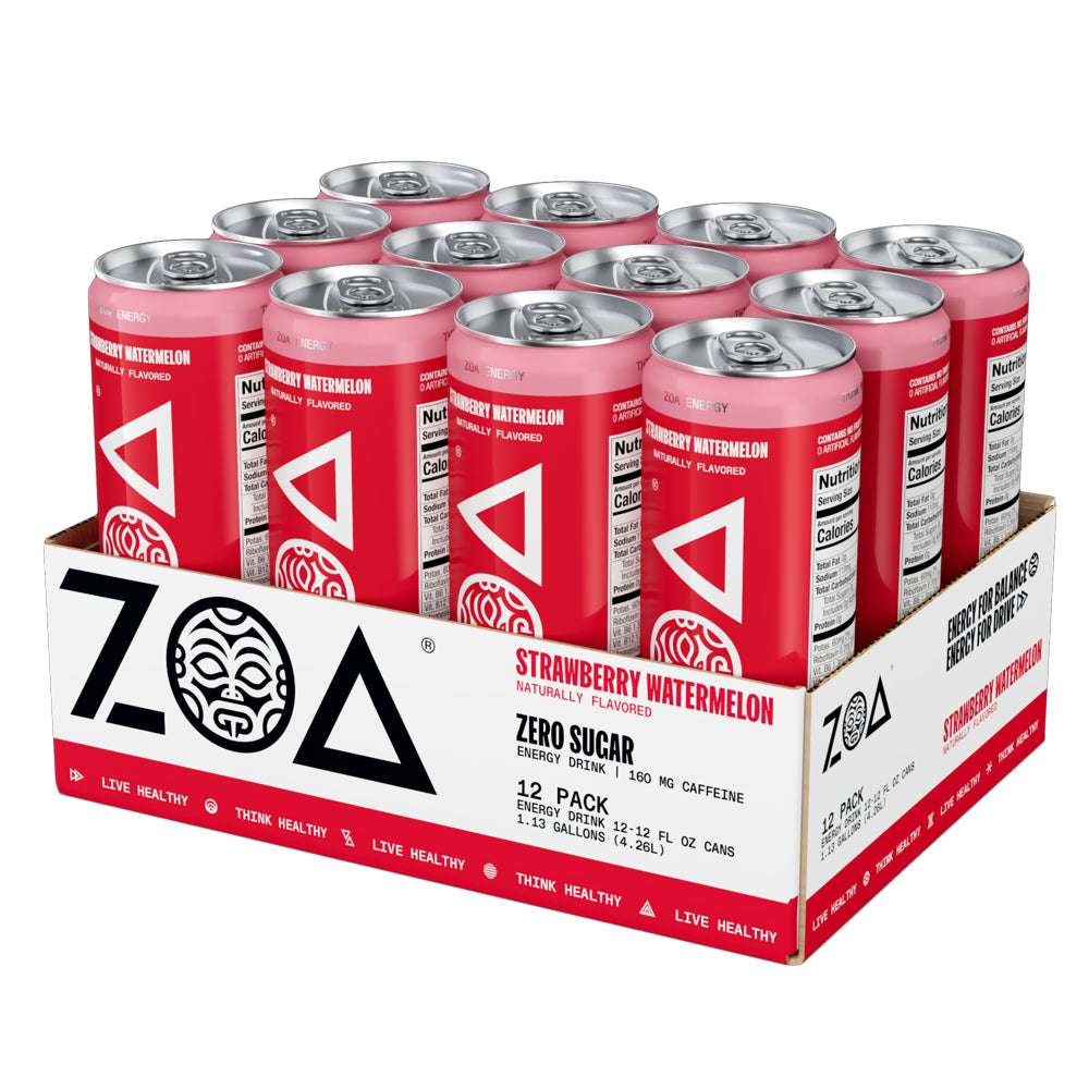 ZOA Zero Sugar Energy Drink, Strawberry Watermelon, 12Oz (12-Pack)