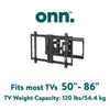 Onn. Ultra-Slim Full Motion TV Wall Mount for 50" to 86" Tvs, up to 20° Tilting