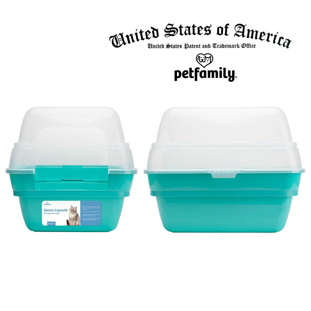 Petfamily Extra Large Cat Litter Box, Color Teal, Jumbo Hooded, 21.60 X 17.80 X 17.30 In