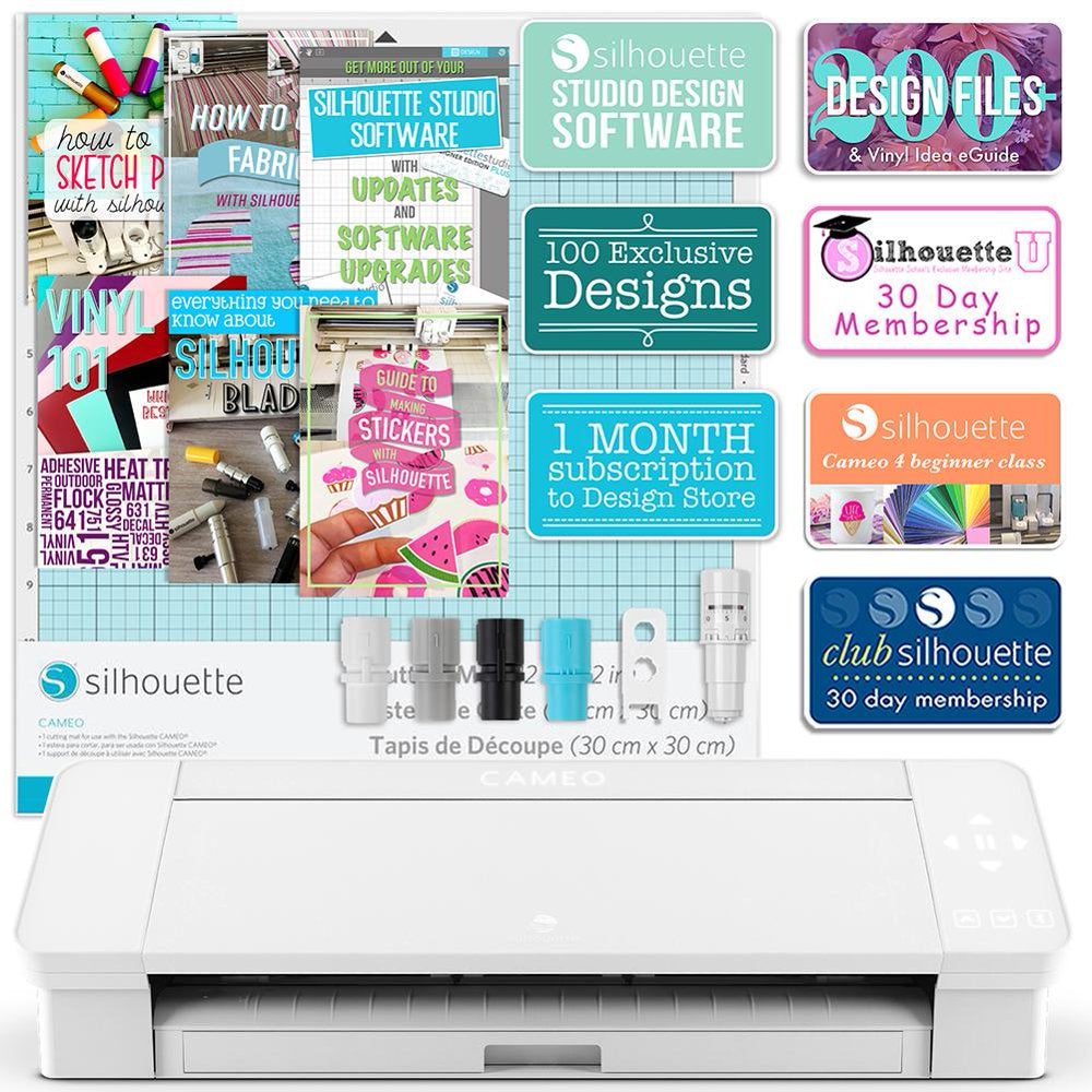 Silhouette Cameo 4 PRO - 24 w/ Advanced Blade Pack, 38 Sheets Vinyl, HTV,  Pens 