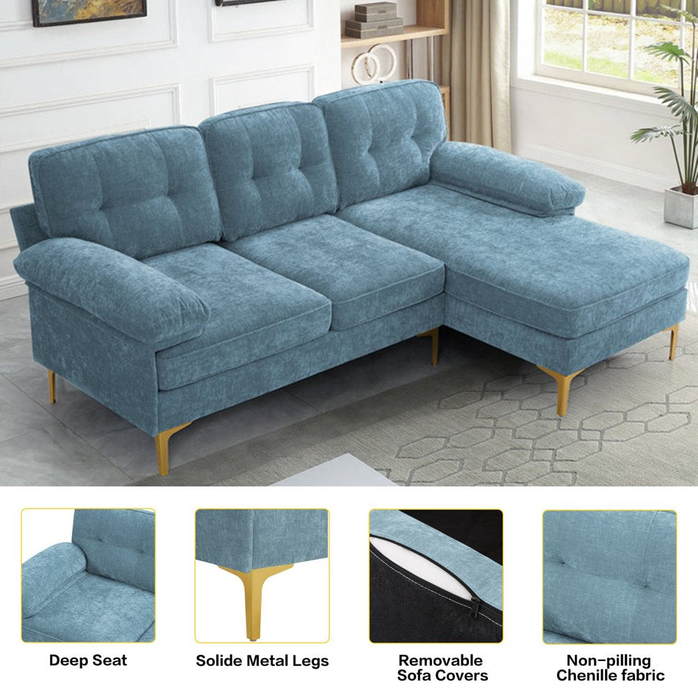 INGALIK Convertible Sectional Sofa Couch, Convertible L Shaped Couch with Reversible Chaise, Sectional Couch for Small Space Apartment, 3 Seater, Light Blue