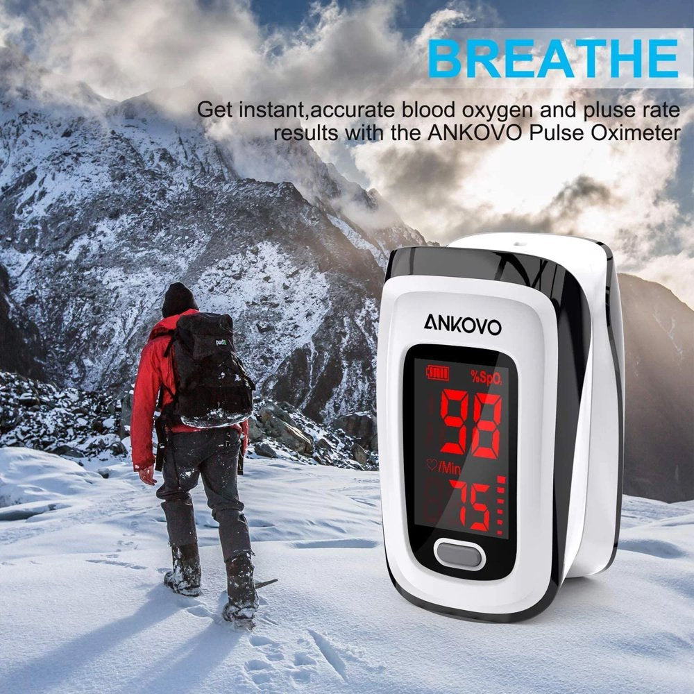 ANKOVO Fingertip Pulse Oximeter with Batteries&Lanyard, Bar Graphs, Heart Rate Monitor（Ship in Random Colors）