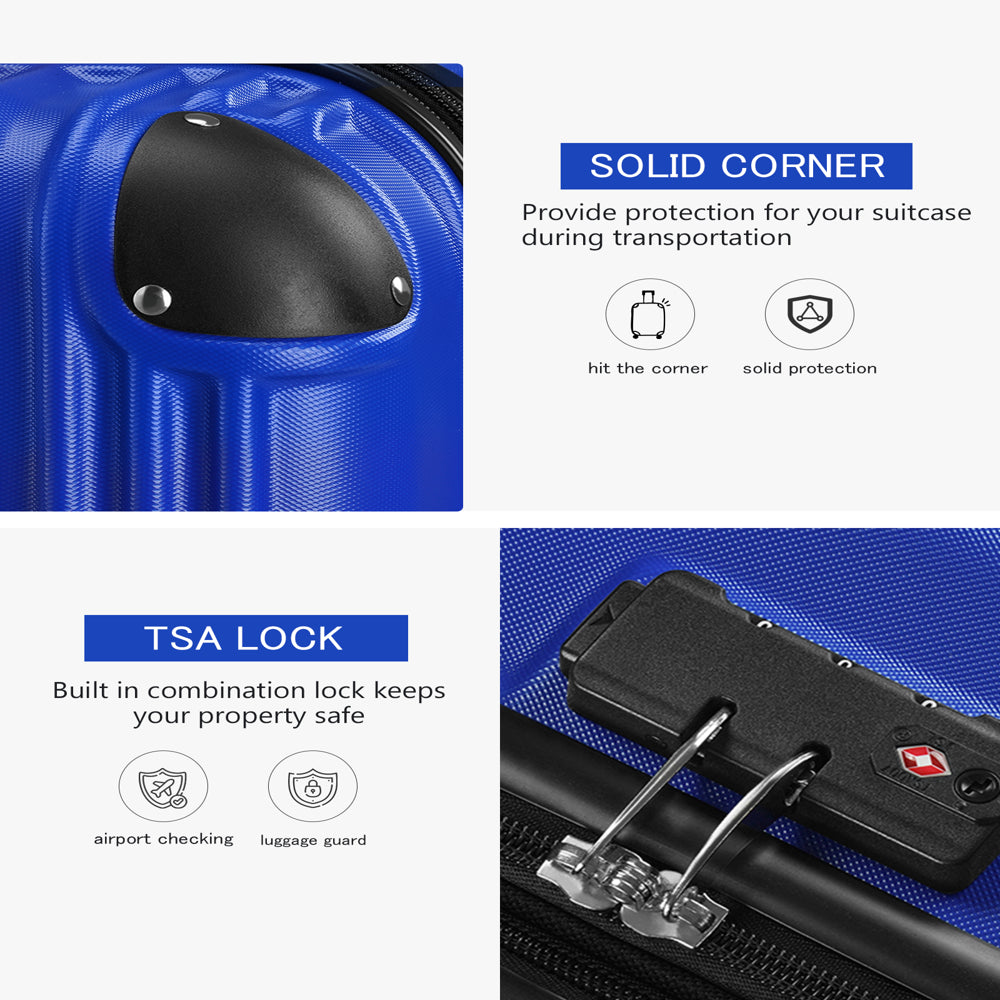 3-Piece Expandable Luggage Sets, ABS Spinner Suitcase Set with TSA Lock , Bright Blue