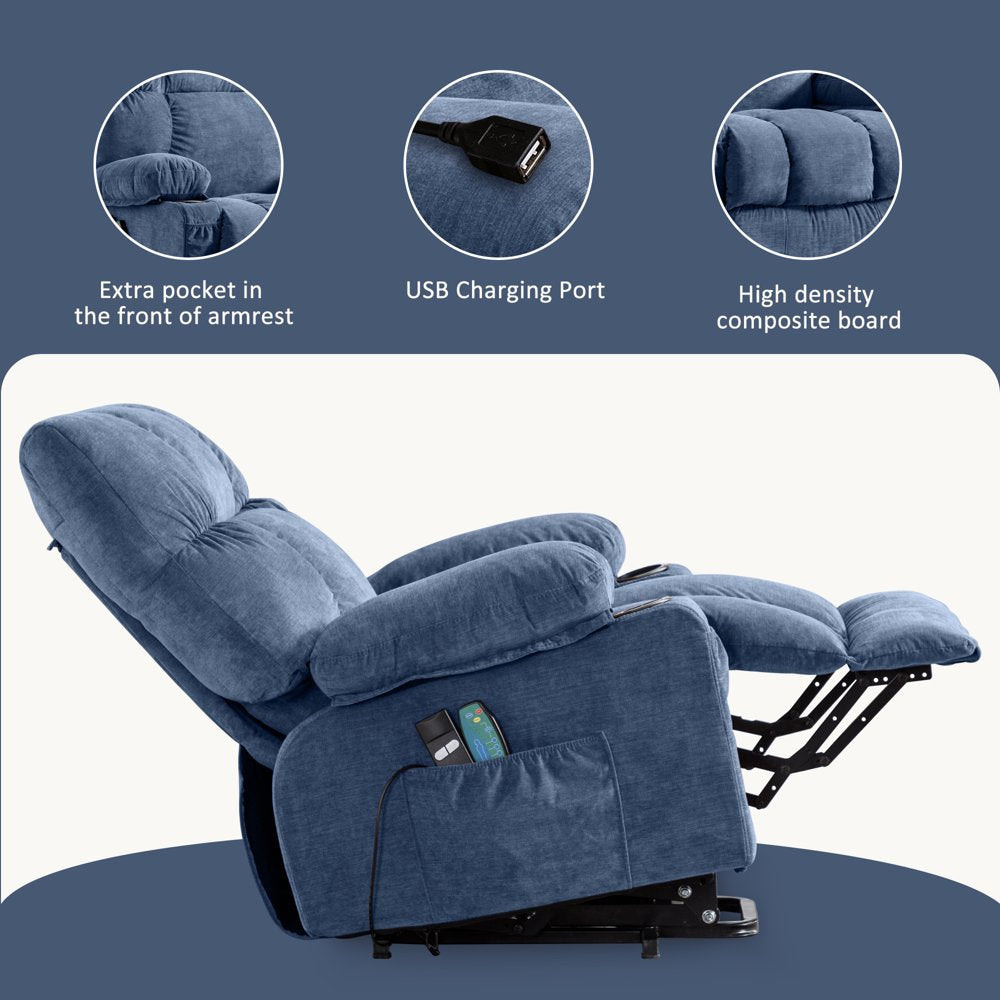 JONPONY Power Lift Recliner Chair Recliners for Elderly with Heat and Massage Recliner Chair for Living Room with Infinite Position and Side Pocket,Usb Charge Port,Blue