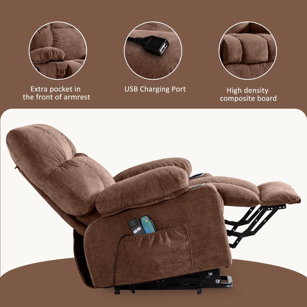 JONPONY Power Lift Recliner Chair Recliners for Elderly with Heat and Massage Recliner Chair for Living Room with Infinite Position and Side Pocket,Usb Charge Port,Brown