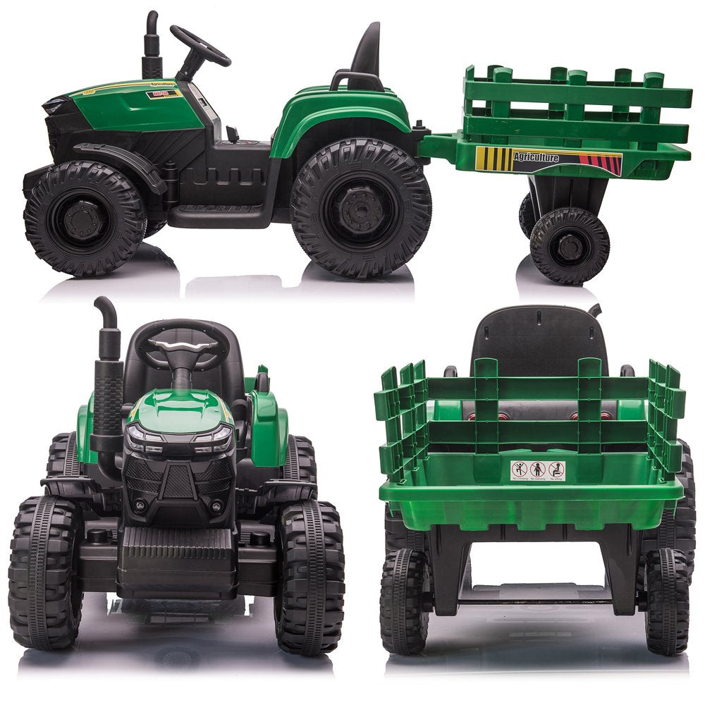 Joyracer 24V Kids Ride on Tractor Car with Remote Control 400W Motor, 9 AH Battery Powered Ride on Toy Truck Motorized Vehicle with Trailer, 3 Speeds,Led Lights, MP3/USB Music for Big Kids, Green