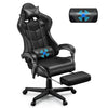 Soontrans Massage Gaming Chair with Footrest, Ergonomic Leather Office Chair with Lumbar Support & Headrest, Black