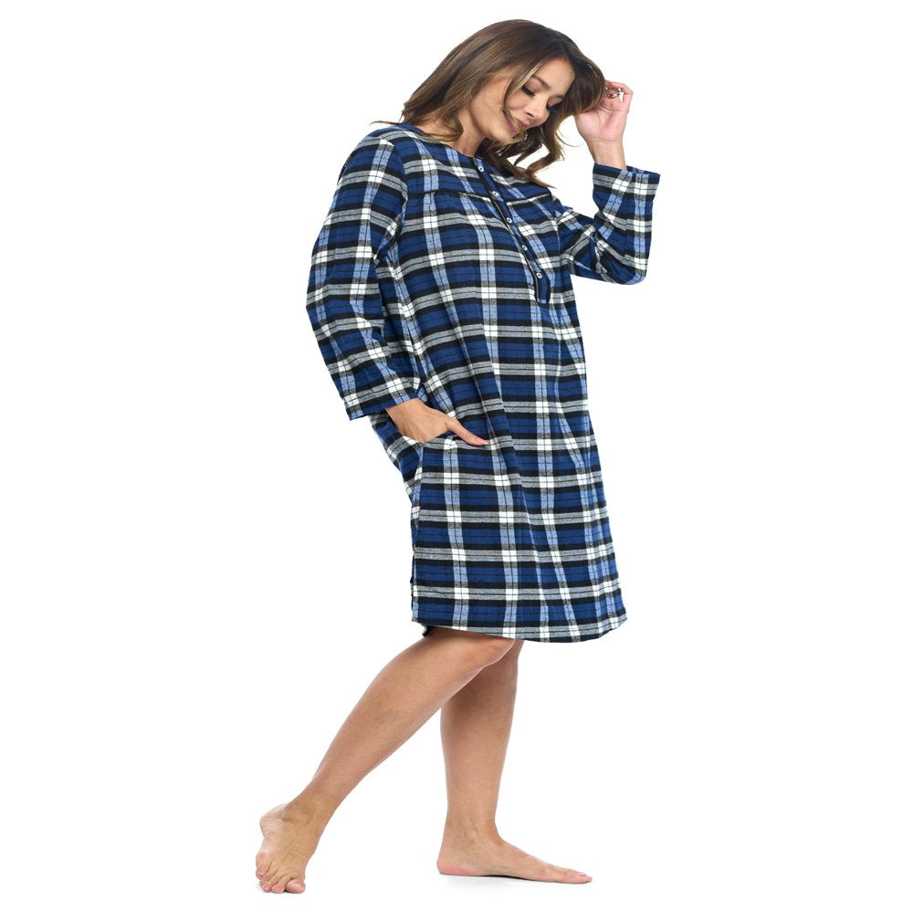 Ashford & Brooks Women'S Flannel Plaid Long Sleeve Nightgown