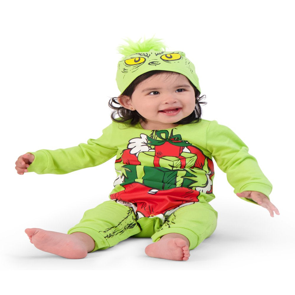 The Grinch Christmas Baby Unisex Coveralls and Hat Set, 2-Piece, Sizes 0/3M-2T