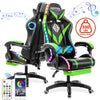 Hoffree Gaming Chair with Bluetooth Speakers Office Chair with Footrest and LED Lights Ergonomic Gaming Chairs High Back with Lumbar Support and Headrest Adjustable Swivel for Home Office,300Lb