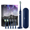 JTF Sonic Electric Toothbrush for Adults - Rechargeable Toothbrush with Travel Case and 6 Brush Heads, 5 Modes Smart Timer, Navy Blue