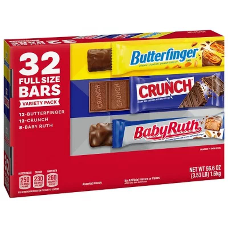 Crunch, Butterfinger and Babyruth Chocolate Bar Variety Pack (32 Ct.)