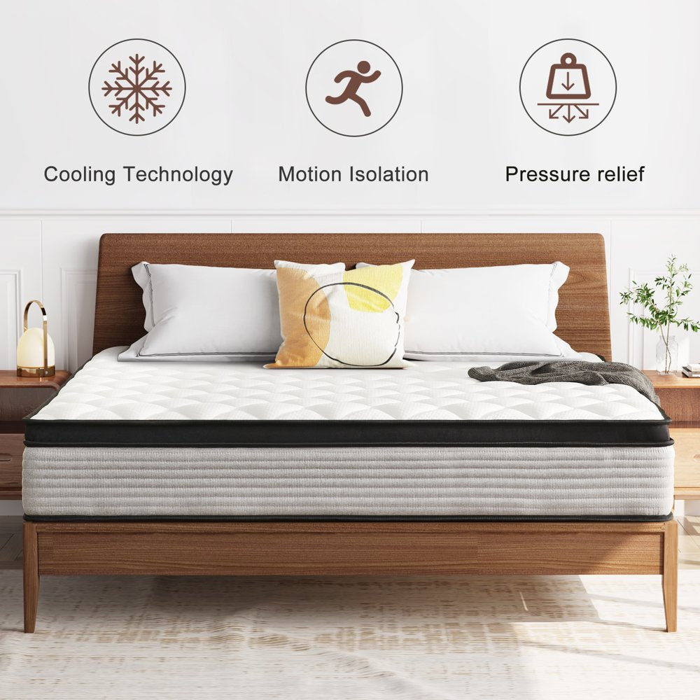 Queen Mattress，Madinog 12 Inch Queen Size Innerspring Mattress, Hybrid Mattress in a Box