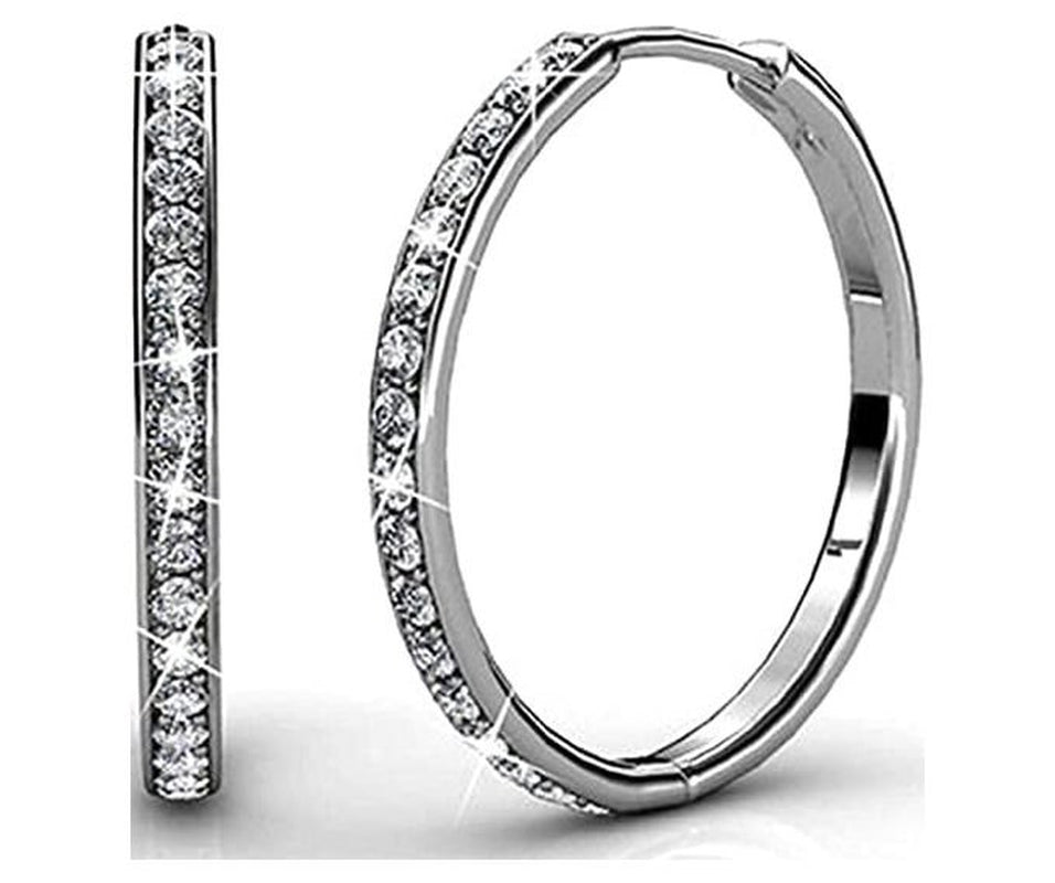 Cate & Chloe Bianca 18K White Gold Plated Silver Hoop Earrings | Women'S Crystal Earrings | Jewelry Gift for Her