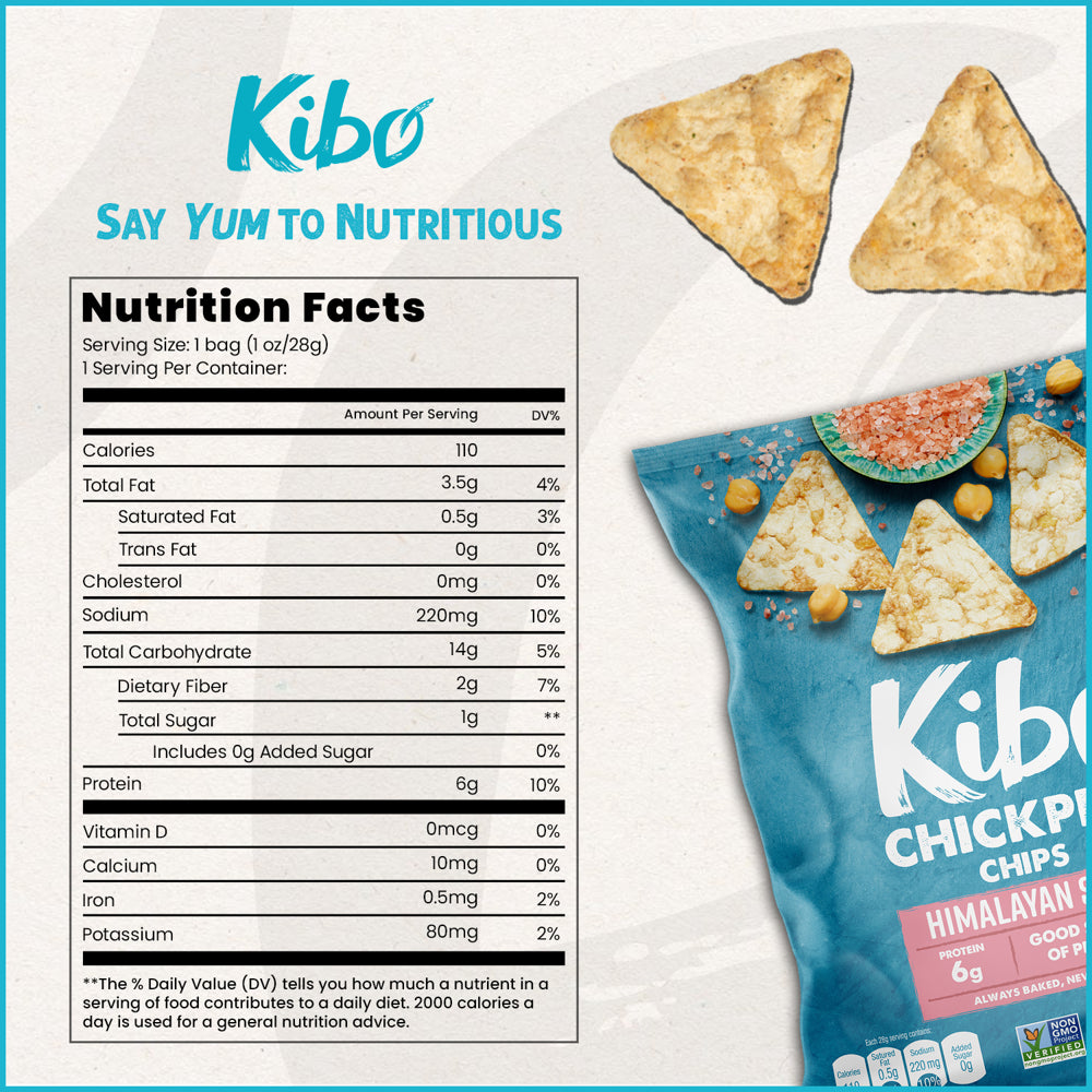 12-Pack Himalayan Salt Chickpea Chips | Gluten-Free, Preservative-Free & Healthy for You, High Protein, Non-Gmo, Vegan Snacks | Kibo Foods