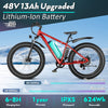 Gocio 500W 26" Electric Mountain Bicycle Snow Ebike, 4" Fat Tire Electric Bike with 48V 13Ah Li-Ion Battery, 50 Miles 19 Mph Adult E Bike Beach Bike Snow Bike for Adults Men