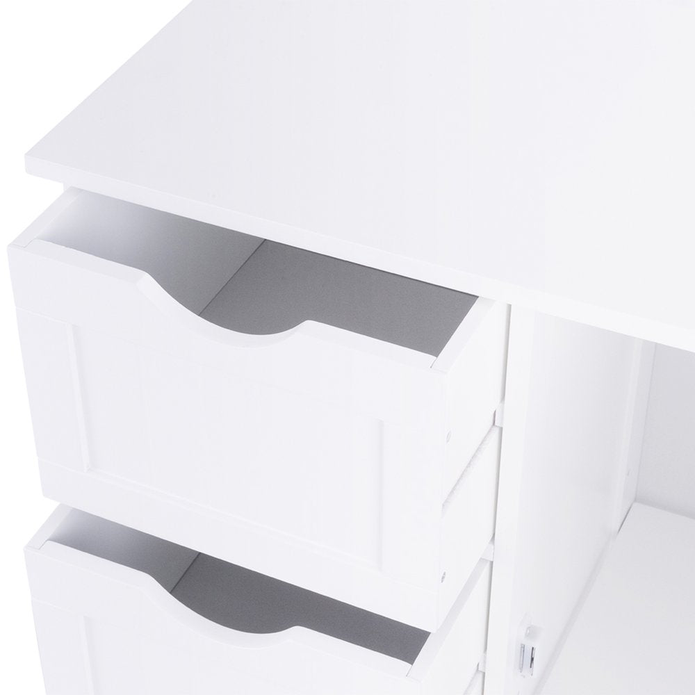 Costway Wooden 4 Drawer Bathroom Cabinet Storage Cupboard 2 Shelves Free  Standing White