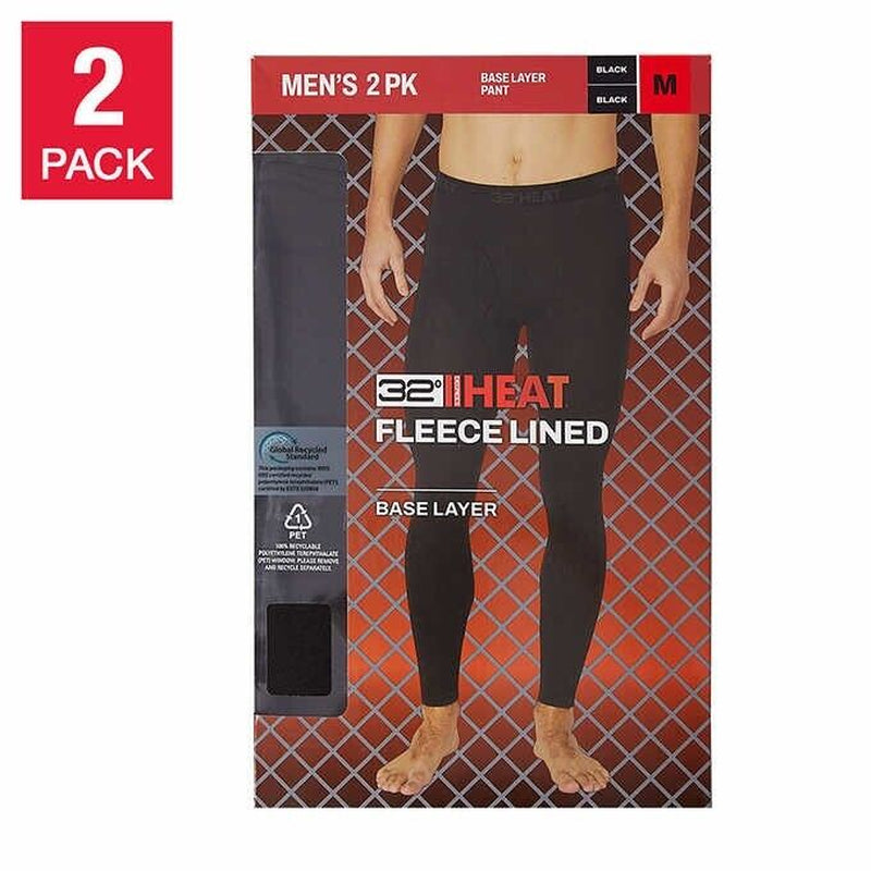 Heat Men'S Fleece Lined Base Layer Pant - 32 Degrees - 2-Pack, Stretch Comfort