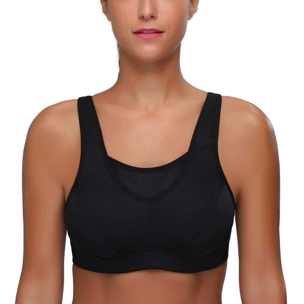 Wingslove Women'S High Support Sports Bra plus Size High Impact Wireless Full Coverage Non Padded Bounce Control, Black 34B