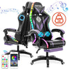 Hoffree Gaming Chair with Bluetooth Speakers Office Chair with Footrest and LED Lights Ergonomic Gaming Chairs High Back with Lumbar Support and Headrest Adjustable Swivel for Home Office,300Lb