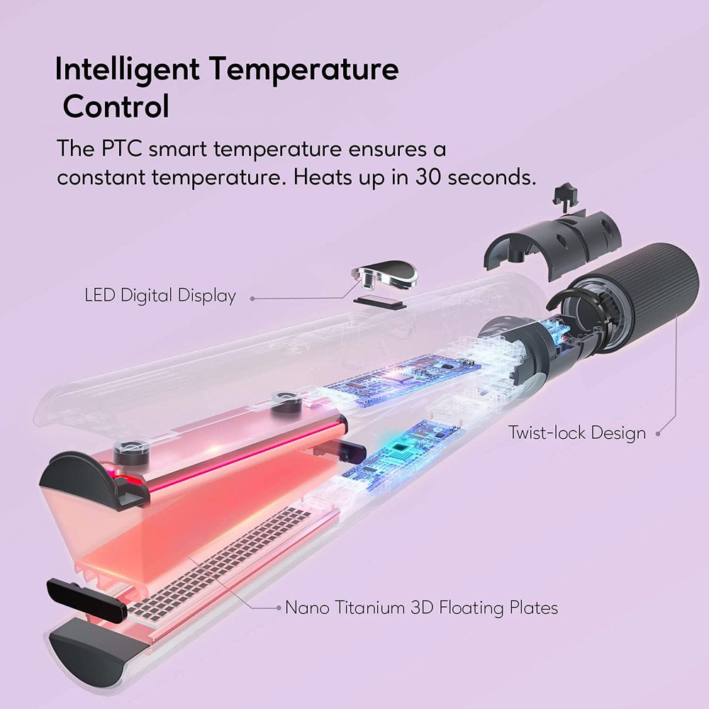 KIPOZI 2 in 1 Hair Straightener & Curling Iron Styling Tool, Fast Heat Titanium Flat Iron, Purple