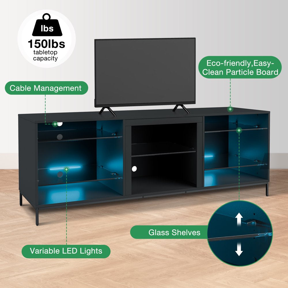 Hommpa LED TV Stand for 70" TV Modern Entertainment Center with LED Lights Media Console Cabinet with Open Glass Storage Shelves for Gaming Living Room