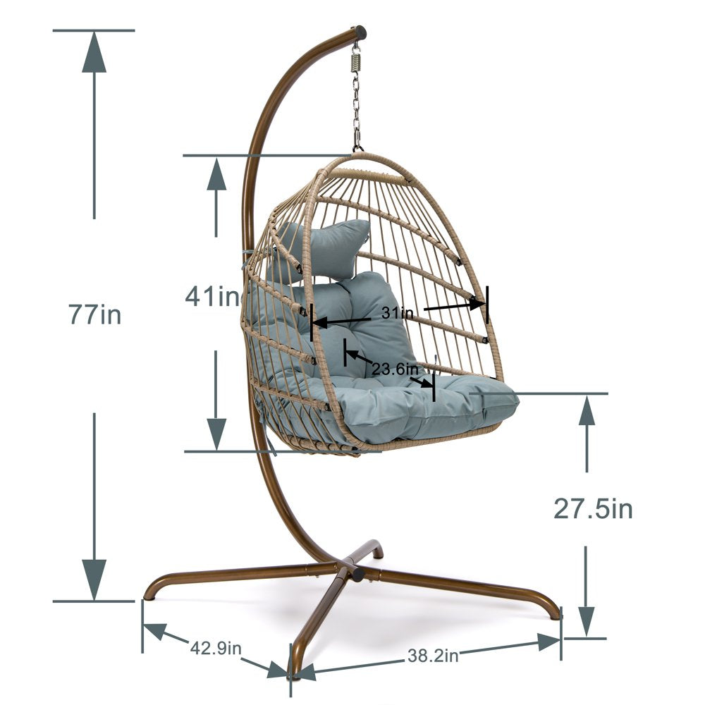 Nicesoul Foldable Wicker Hanging Egg Chair with Stand and Cover, Color Blue Maximum Weight 350 Lbs