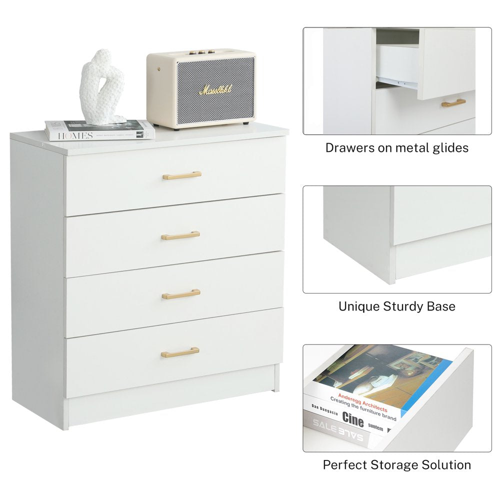 White 4-Drawer Wood Dressers for Bedroom