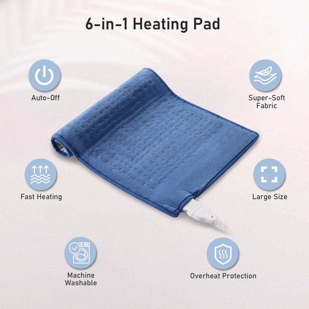 MARNUR Heating Pad for Back Pain, Large Size 12''X24'' with 4 Heat Settings, Auto Shut-Off - Blue