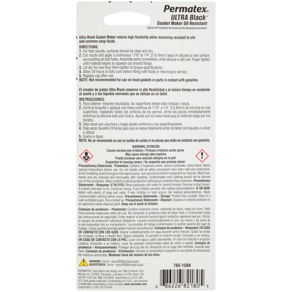 Permatex Ultra Black Maximum Oil Resistance RTV Silicone Gasket Maker 3 Oz. - 75190