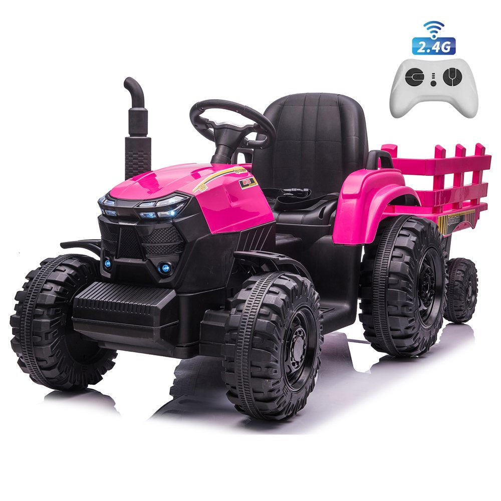 Joyracer 24 Volt Ride on Toys with Remote Control, 400W Motor, 9AH Battery Powered Ride on Tractor, 6-Wheel Big Car with Trailer, 3 Speeds,Led Lights, MP3/USB Music for Big Kids, Pink