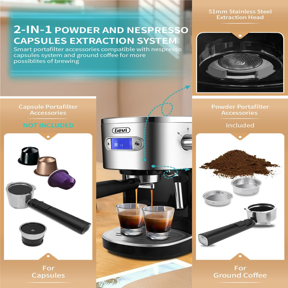 Gevi Espresso Machines 20 Bar Fast Heating Automatic Coffee Machine with Milk Frother Steam Wand