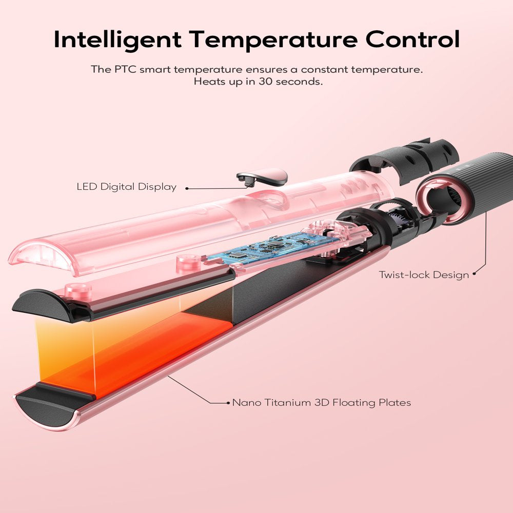 KIPOZI 2 in 1 Hair Straightener & Curling Iron Styling Tool, Fast Heat Titanium Flat Iron, Rose Gold