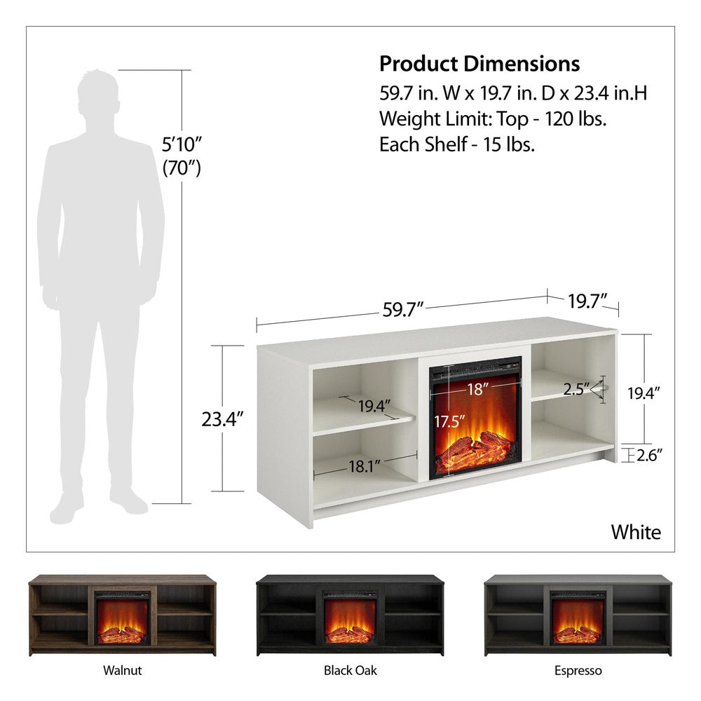 Mainstays Fireplace TV Stand for Tvs up to 65", White