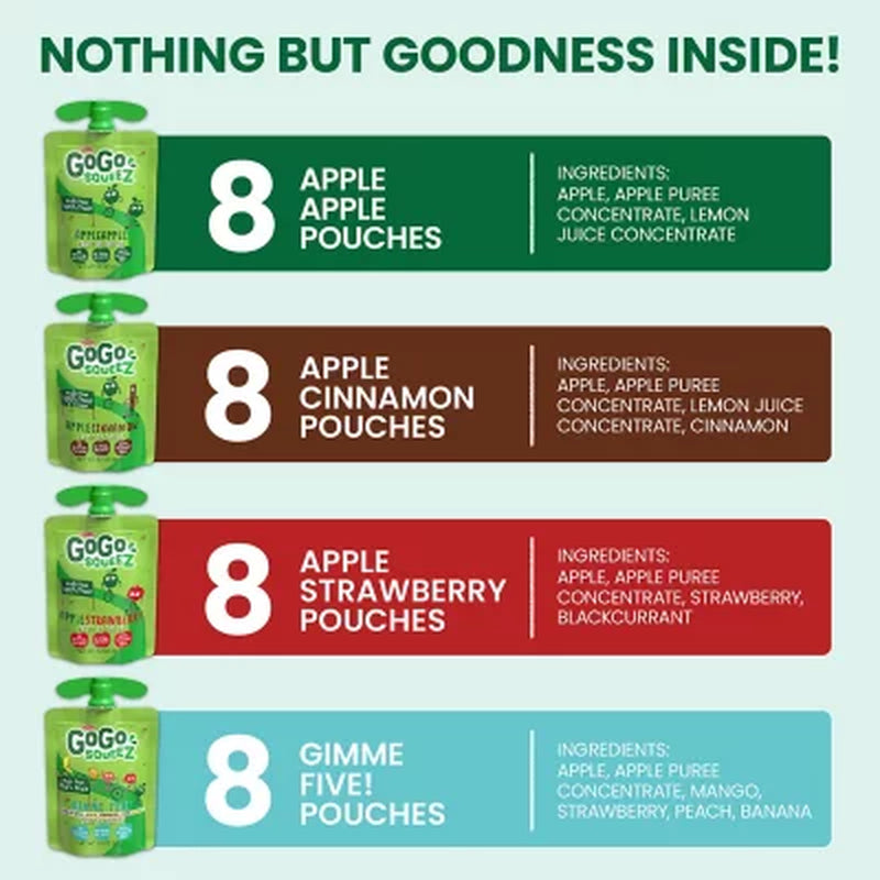 Gogo Squeez Applesauce, Apple, Cinnamon, Strawberry and GIMME Five (3.2 Oz., 32 Ct.)