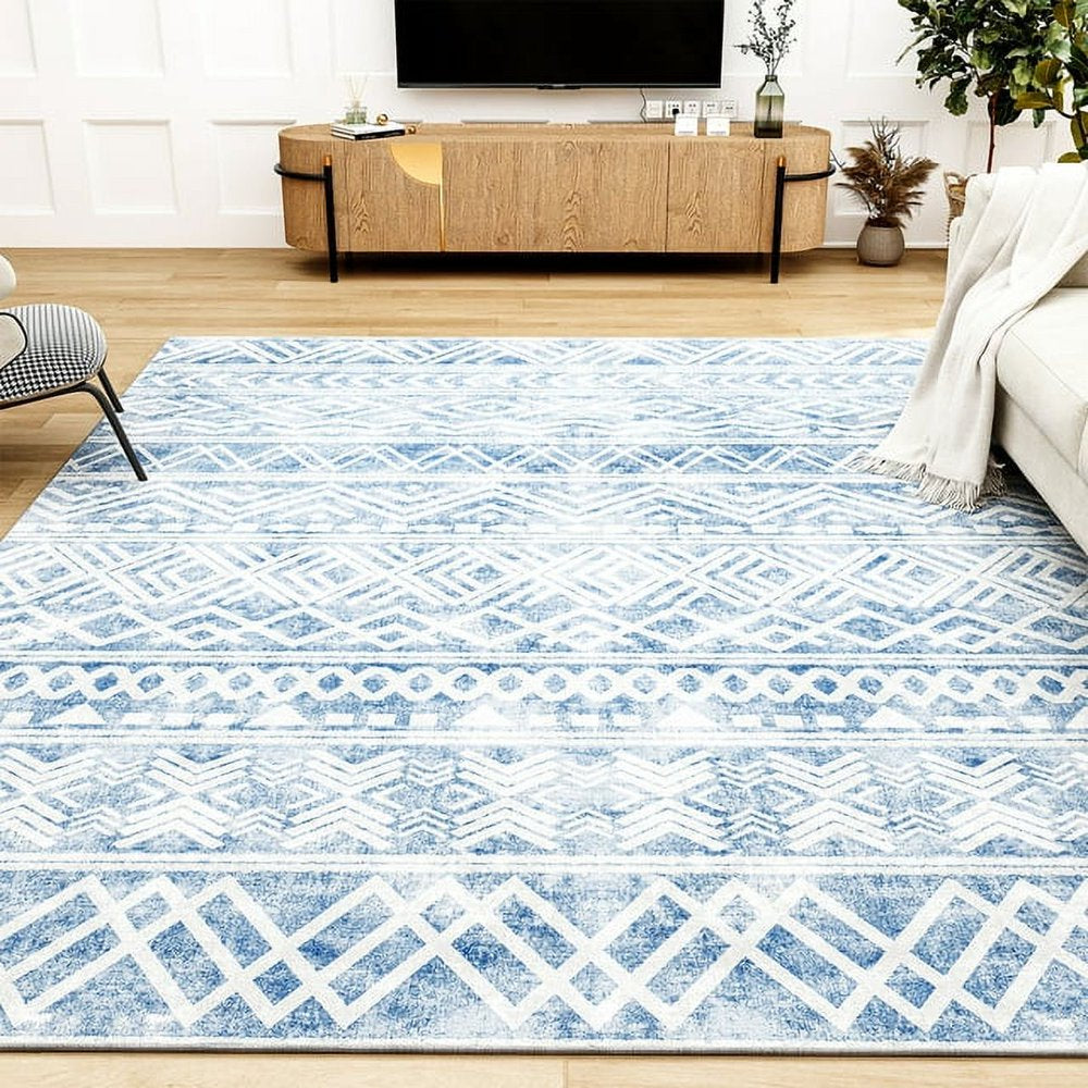 SIXHOME 4'X6' Area Rugs for Living Room Washable Rugs Boho Large Area Rug Modern Geometric Neutral Carpet and Area Rugs for Home Decor Foldable Non Slip Bedroom Rugs Blue