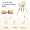 Babyjoy 3 in 1 Convertible Wooden High Chair Baby Toddler Highchair W/ Cushion Beige