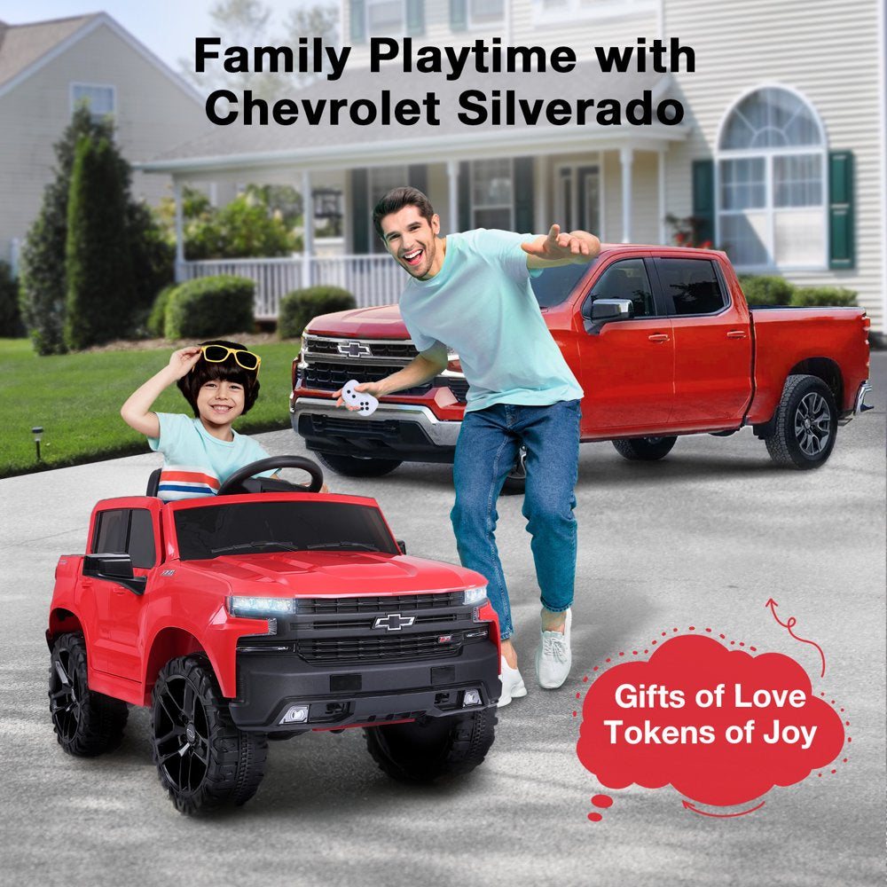 Funtok Licensed Chevrolet Silverado 12V Kids Electric Powered Ride on Car with Remote Control and Storage Trunk, Unisex