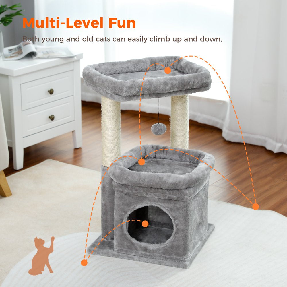 PAWZ Road Cat Tree Condo 27" Cat Tower with Large Top Perch and Scratching Posts for Kittens and Medium Cats, Gray