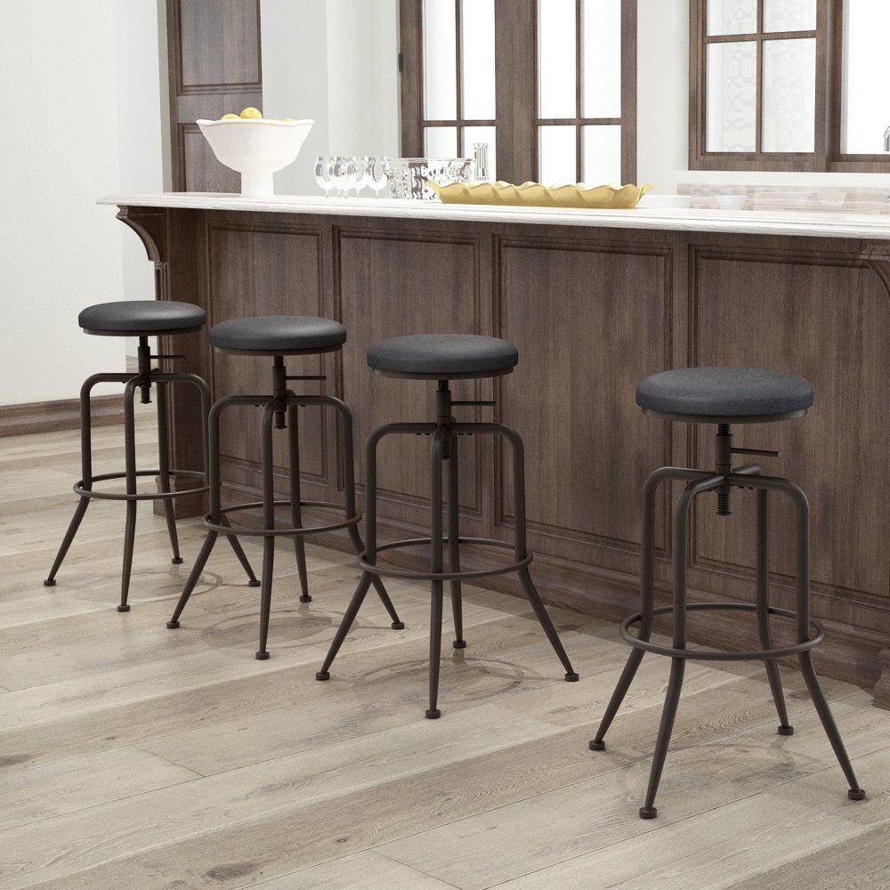 Homy Casa Adjustable Height Barstools Swivel Counter Bar Stool, Set of 2, round Faux Leather for Kitchen, Black