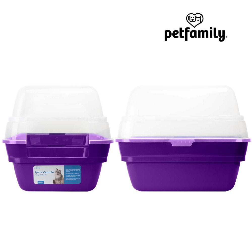 Petfamily Extra Large Cat Litter Box, Color Purple, Jumbo Hooded, 21.60 X 17.80 X 17.30 In