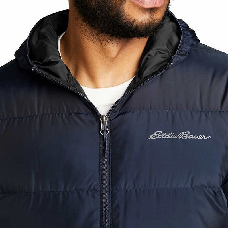 Eddie Bauer Men’S Hooded down Jacket, BLUE - BLACK - GRAY COLOR, FASH SHIPPING !